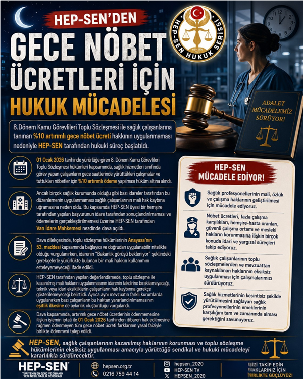 HEP-SEN'den Gece Nöbet Ücretleri İçin Hukuk Mücadelesi